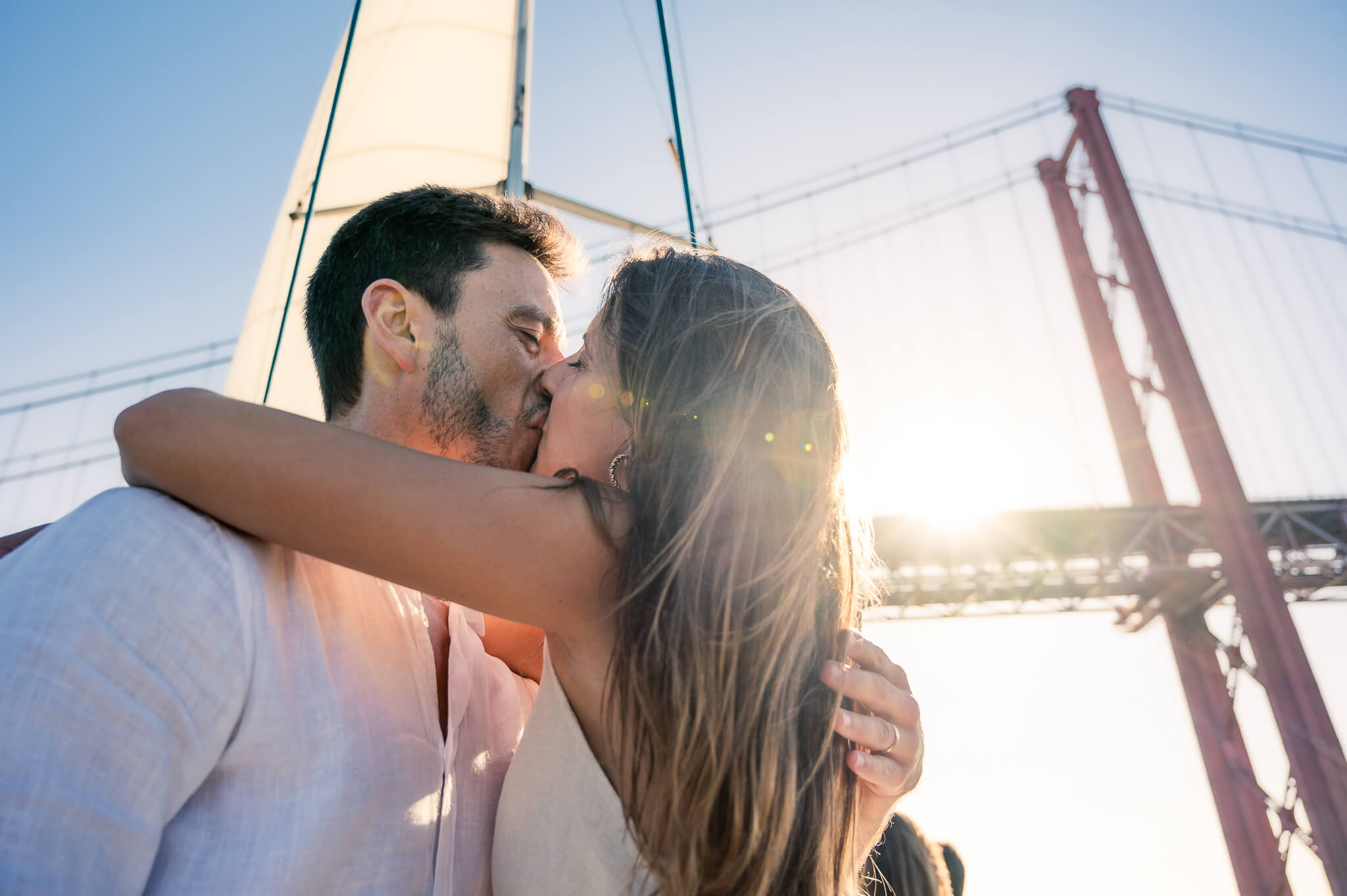 Kissing Couple in a boat near Tagus river